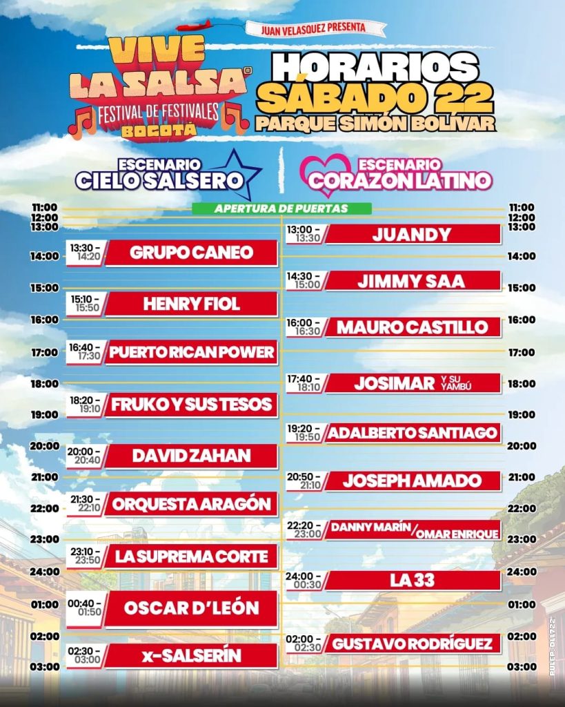 ¡BOGOTÁ ESTOS SON LOS HORARIOS PARA VIVE LA SALSA EL FESTIVAL DE FESTIVALES!