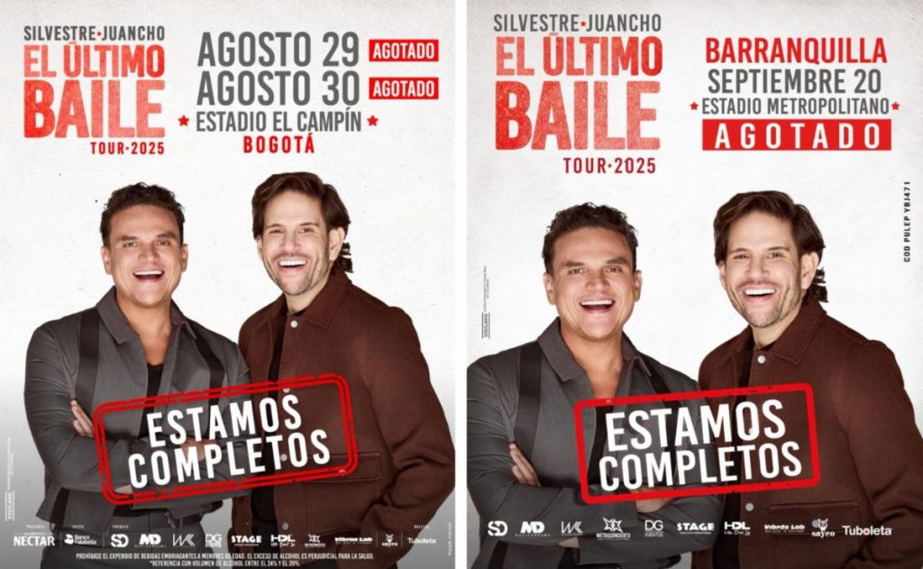 Silvestre y Juancho agotan los tres estadios más grandes de Colombia con «El Último Baile Tour»