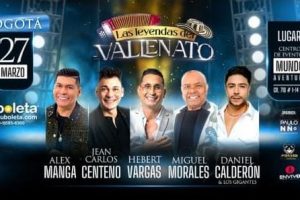 CINCO ÍCONOS EN BOGOTÁ PARA UNA NOCHE IMPERDIBLE. LAS VOCESMÁS QUERIDAS DEL VALLENATO ESTARÁN ESTE 27 DE MARZO ENCENTRO DE EVENTOS MUNDO AVENTURA ÚLTIMAS ENTRADAS EN TU BOLETA.COM