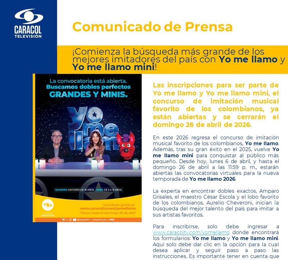 ¡Comienza la búsqueda más grande de los mejores imitadores del país con Yo me llamo y Yo me llamo mini!